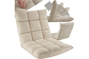 ‎TECTAKE tectake® Relaxsessel, XXL Bodenstuhl faltbar mit Liegefunktion, Bodensessel mit Verstellbarer Rückenlehne, nutzbar als Sessel, Sitzkissen, Bodenkissen, Relaxliege oder für Meditation (beige)