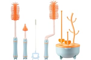 ‎ALOUWEEKUKY alouweekuky Flaschenbürste Baby Set, 4er Set Silikon Flaschenbürsten, Saugerbürsten, Strohhalmbürsten, mit Abtropfgestell Flaschen, BPA-frei Bottle Brush