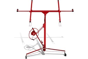 Ikodm Plattenheber klappbar XXL für Rigipsplatten, Plattenheber Trockenbau Plattenlift bis 68 kg, Höhe 132-335 cm, max Breite 294 cm, 3 Räder mit Feststellbremse, 60 Winkelverstellung, Rot