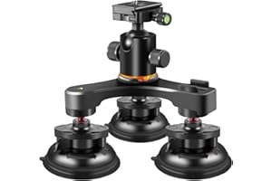 REYGEAK Dreifach-Saugnapf-Autohalterung, robustes Stativ mit 360 Kugelkopf für GoPro Hero/Insta360/Sony/Canon/Fujifilm/Nikon/Leica DSLR spiegellose Kamera, Windschutzscheiben-Fensterhalter Befestigung