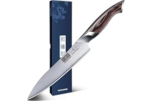 HOSHANHO 15cm Couteau Universel, Couteau Tout Usage en Acier Inoxydable, Petit Couteau de Cuisine Professionnel Couteau Paring -avec Poignée en Bois Pakka