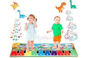 NK Piano Tapis Musical Bébé avec 8 Sons de Dysnosaures LED - Cadeau Enfant 3 4 5 Ans, Jouer Montessori, Idee Jeux de Noël et d'anniversaire, Repliable, Fonction Record/Playback (110x36cm)