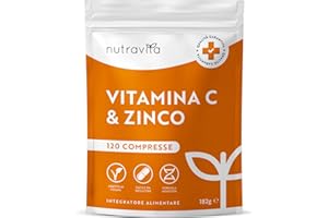 Vitamina C Pura Alto Dossagio 1000mg + Zinco 15mg – 120 Compresse Vegane - Integratori Vitamina C Zinco ad Alta Resistenza - Sostiene il Sistema Immunitario, Pelle, Ossa, Unghie, Capelli – Nutravita