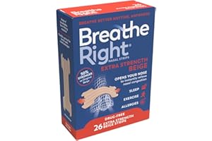 Breathe Right Extra Strength Beige 26 Pieces, Nasal Strips for Snoring, Nose Strips for Breathing, Blocked Nose Relief, Drug-Free Snoring Aid for Men and Women, Pack of 26