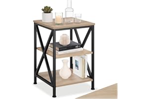 ‎TECTAKE tectake® Industrial Möbel, Beistelltisch Holz und Metall, Schlafzimmer Nachttisch mit 3 Ebenen, Couchtisch, Wohnzimmertisch, Beistelltisch Couch (Industrial Holz hell, Eiche Sonoma)