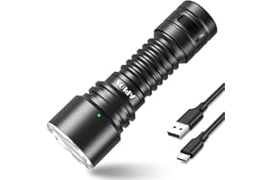 APLOS T04 Latarki taktyczne do wielokrotnego ładowania, jasna, mała latarka, wodoodporna, 1600 lumenów, taktyczna mała latarka LED, akcesoria taktyczne i kempingowe, 6 regulowanych trybów, czarna