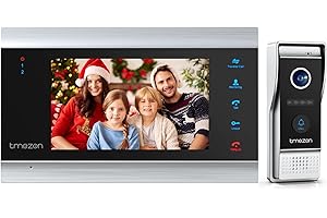 TMEZON Videocitofono Monofamiliare,1080P Video Citofono Campanello Esterno con Telecamera,Monitor 7 pollici 4 fili,Visione Notturna,Rilevazione Movimento,Registrazione Automatica