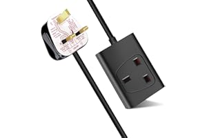 ExtraStar 1 Way Gang Single Socket Mains Power Extension Lead 13A UK 3Pin Plug - 3 Metre Cable, Black
