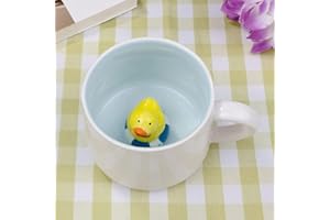 LOZACHE 3D Coffee Mug Little Yellow Duck Inside, 12oz Funny Cartoon Handmade Figurine Milk Tea Cup, Xmas Birthday Gifts for Friends Kids Girls Wife Grandma Auntie (Duck)