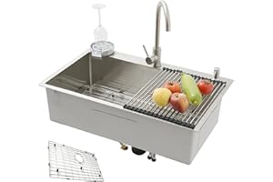 KOOGIMDDR 85x50 Lavello SUS304 Acciaio Inossidabile Da Cucina Multifunzione In Fatto A Mano, Con griglia per pavimento Lavello Da Cucina Grande A Una Vasca, con rubinetto e vari accessori
