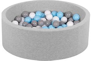 Petsona Piscina per Cani E Gatti in Morbida Schiuma Piscina per Cani 90X30cm/200 Palline Colorate Area Giochi per Cani E Gatti Fodera Rimovibile E Lavabile, Grigio Chiaro: Grigio/Bianco/Azzurro