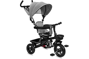 MoMi TELDE 5-in-1 Kinderdreirad, Tricycle mit 360°-Sitz mit 3-Punkt-Sicherheitsgurt, Fußstütze, Sonnendach, PU-Räder, Schiebegriff, Transportablage für Spielzeug