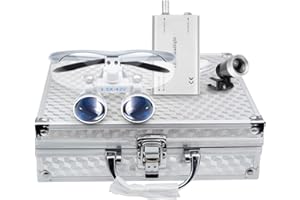 BoNew Dental 3.5X-420mm Surgical Binocular Loupes Magnifier Kit with LED Head Light Silver Aluminum Box Color