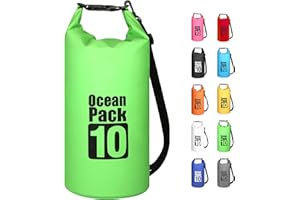 MORAINJAY 10L Bolsa Estanca,Verde Bolsa Impermeable Bolsa Seca Mochila Estanca con Correa de Hombro Ajustable,2L/5L/10L/15L/20L Dry Bag para Camping,Pesca,Rafting,Ciclismo