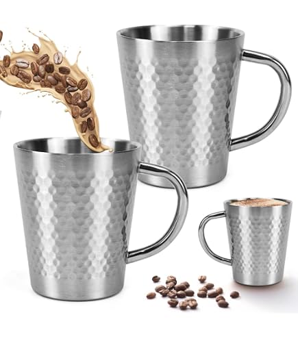 Buyer Star Tazza Da Caffè In Acciaio Inox 300 Ml Con Manico - Doppia Parete, Infrangibile, Rivestimento Titanio Arcobaleno Per Campeggio E Viaggi