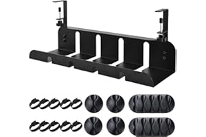 TYRKUIY No Drill to Desk Cable Management Tray, Under Desk Cable Organizer for Wire Management, Sturdy Metal Cable Tray Basket for Office and Home Standing Desk