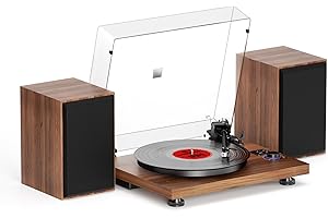 JANCANE Bluetooth Record Player Wireless Turntable HiFi System Wooden Bluetooth Turntable Converter with Counter Weight, Audio Player with Twin Detachable Speakers,Built-in Phono Preamp and AT-3600L Cartridge