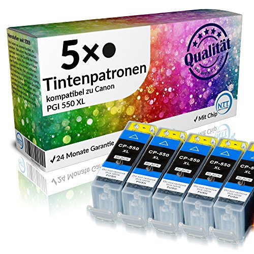 Set 5x Tintenpatrone XXL für Canon PGI-550 XL BK / Schwarz Canon Pixma IP 7250 IP 8750 IX 6850 MG 5450 MG 5550 MG 6350 MG 6450 MG 7150 MX 725 MX 925