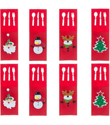 12 Weihnachts Besteckhalter Aus Filz - Festliche Tischdeko Für Die Feiertage