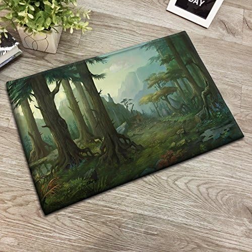 The illustration style game scene design mat room entrance door mat square chair carpet mat,90*155CM,Military green forest