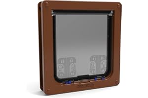 Closer Pets Chatière verrouillable à 4 voies pour grands chats et petits chiens, installation facile, extrêmement durable, pratique, résistante aux intempéries (anciennement chat mate) (marron)