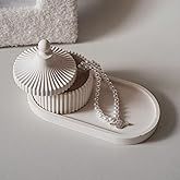 Kitty Cat® Concrete Jewelry Tray Trinket Dish – White Decorative Oval Tray, Perfume & Key Organizer, Modern Vanity Storage fo