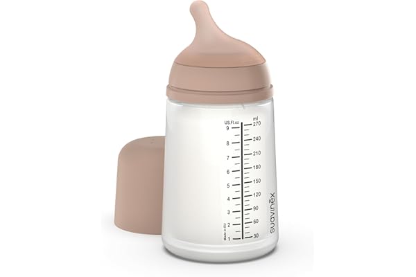 Suavinex, Biberon Anti Colique Zero Zero, avec Tétine Débit Moyen (M) en Silicone, pour Bébés +3 Mois, Idéal pour l'Allaitement Mixte, Tétine Imitant le Sein, Lait Maternel et Poudre, 270 ml, Medium
