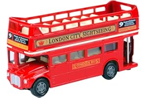 BUOSHA FPAEHRY Bus Toy Double Decker Bus, Alloy Diecast Pull Back Bus Toy Vehicles, 1:64 Scale Pull-Back Bus, Metal Cars Model,Bus Toy Car Model Pull Back City Bus Kids Gifts - Open Top