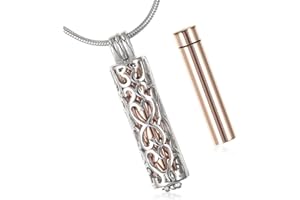 UICCVOKK Herz Urne Halskette für asche Edelstahl Andenken Personalisierte Memorial Medaillons Halter für menschliche Haustiere Feuerbestattung Schmuck mit hohlen Blume Zylinder