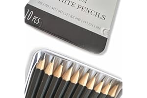 ANTEVIA MATÉRIAUX ANTEVIA - Zestaw 10 profesjonalnych kredek grafitowych | Kopalnia : H-3H-4H-HB-B-2B-3B-4B-5B | PONAD 15 MODELI | Z metalowym pudełkiem (artysta grafitowy)