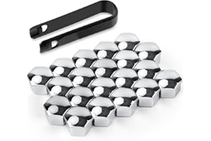 BOXOB 20pcs Lug Nut Covers, 17mm Hexagonal Nut Covers Car Wheel Nut Caps with Removal Tool Practical Car Lug Nut Caps Anti-Dust Wheel Bolt Cover Caps for Most Car Lug Nut (Silver)