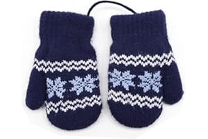 iNszkoos 0-3Y Kinder Winter Hängende Halshandschuhe, Unisex-Verdicken Warmer Fäustlinge, Schneeflocke Strickhandschuh, Vollfingerhandschuhe mit Schnur für Baby Kleinkind Kinder Mädchen Jungen