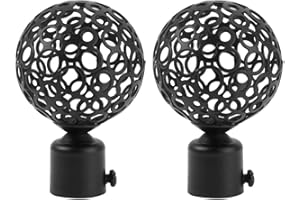 DECHOUS 2Pcs Curtain Pole Finials Black, 19mm Curtain Finials Metal Curtain Pole Ends s Decorative Retro End Caps for Window Curtain Drapery