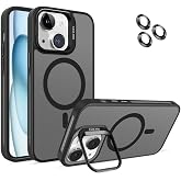 MADNOVA iPhone 15 i&ccedil;in Kılıf Kamera Korumalı Magsafe Wireless Şarj &Ouml;zellikli Lens Hediyeli Mat Şeffaf Renkli Standlı Kılıf (S