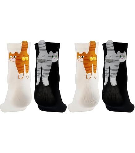 2 Paires De Chaussettes Chat Pour Femmes - Motif Mignon Avec Pompons, Mi-mollet, Idéal Cadeau - 7