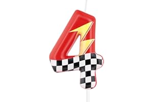mciskin Red Racing - 4 candele di compleanno, decorazioni per 4° compleanno per ragazzo e ragazza, candela rossa numero 4 per torta, decorazioni per torte a tema auto da corsa a tema auto da corsa