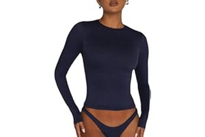 OYIGELZ Langarmshirt Damen Klassischer Basic T-Shirt Crop Tops Y2K Slim Fit Oberteile Sweatshirt Casual Rundhals Tee Shirt