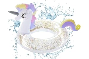 GUJEY Anillo de Natación Unicornio Bebe, Unicornio Flotador Hinchable para Niño Piscina, Flotador Hinchable Flotador para Bebe, Anillo de natación Inflable, Unicornio Lentejuelas 70CM
