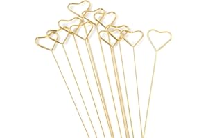SHIGKEU 20 Pcs Metal Flower Card Place Holder Cardholder Heart Shap Pick Heart Loop Picture Holder Flower Picks Heart Shape Clip Bouquet Holder Stick for Wedding and Party