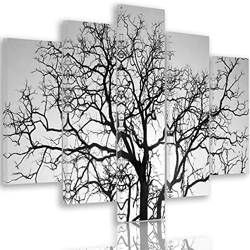 Feeby Frames, Tableau multi panneau 5 parties, Tableau imprimé xxl, Tableau imprimé sur toile, Tableau deco, Pentaptyque Type A, 100x150 cm, ARBRE, NOIR ET BLANC