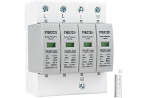 PJERJZN Überspannungsschutz & Überspannungsableiter 230V/275V Typ 1+2 (20-50kA 4P) – Blitzschutz für Haushalt, Solaranlagen und Industrie (4P 230V)