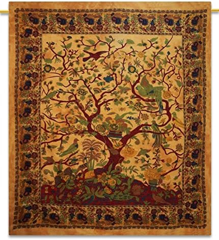JHC yellow tree of life Hippie Mandala Tapestry Bedding Bohemian Wall Hanging, Hippy Blanket or Picnic Beach Throw, Indian Mandala Bedspread for Bedroom Decor tapestry