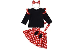 Verve Jelly Conjunto ropa para el día San Valentín para niña pequeña, camisa manga larga estampado animal, blusa de lunares, tops + conjunto faldas tirantes y estampado de corazones + diadema