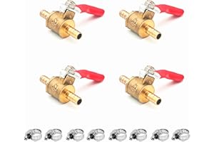 FENGJIAHUI 4 Stück 6mm 2 Wege Absperrkugelhahn mit 8 Klemmen, Gerade Schlauchtülle, Schlauchtülle Schalter Messing Kugelhahn, Rohrverschraubungen 180 Grad Bediengriff, Messingventil (6mm)