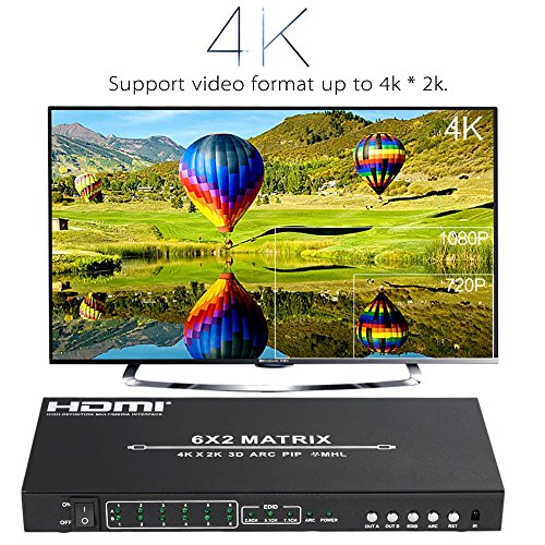 Docooler HDM-962 HDMI 1080p Full HD Switch Verteiler 6 In 2 Out 1080p Full HD UHD 4K 3D PIP für XBOX WII STB HD Player Smartphone - 5