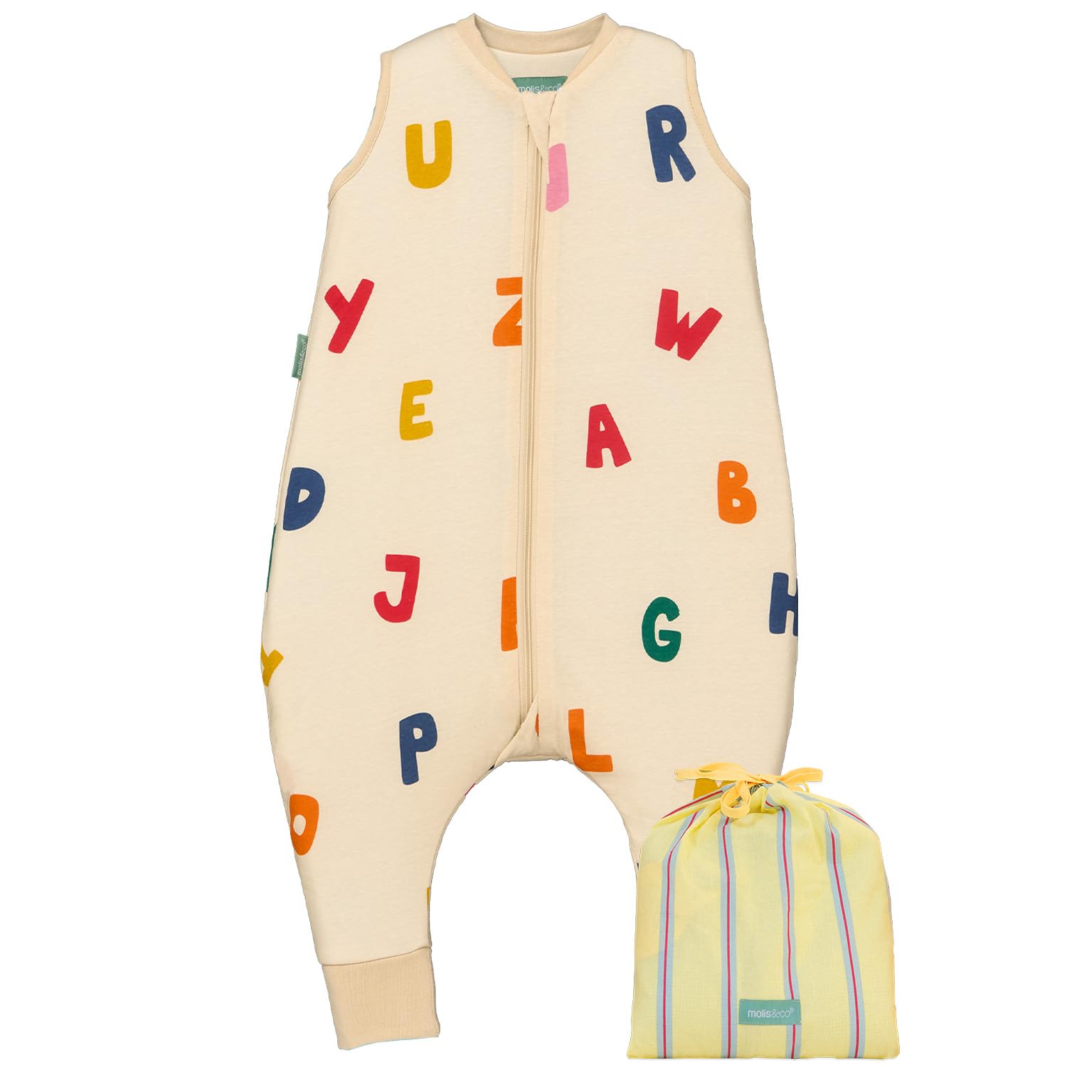 molis&co. Sacco Nanna con piedini - Sacco nanna primaverile e autunno - Sacco nanna 1 tog - Leggermente Imbotito - 100% Cotone (Oeko-TEX 100) - ABC (2 anni) - 1