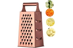 SUNSENGEUR Cheese Grater Vegetable Slicer Stainless Steel with 4 Sides, 9.2 Inches Height Large Box Grater Best for Shredded Parmesan Cheese, Vegetables, Ginger and Fruits -Rose Gold