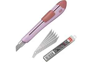 PRACTICTOOLS Pack Cutter SDI Ergo Ease Cutter, Suave y Ergonómico, con 10 Cuchillas de Recambio Acero SK2+Cr2. Color Rosa