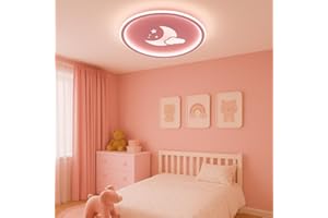 zenlavia Lámpara de Techo Infantil Rosa Ø40cm – Plafón LED con Diseño de Luna, Regulable con Mando, Modo Luz Nocturna, Plana y Fina, de Metal – Ideal para Dormitorio de Niñas