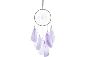 LERKELY HDDH Attrape-Rêves,Attrape-Rêves en Plumes à La Main,Ornement Boho Dream Catcher pour Chambre Maison Décoration Tenture Murale Mobile Decoratif Filles Enfants Cadeau (Mauve)